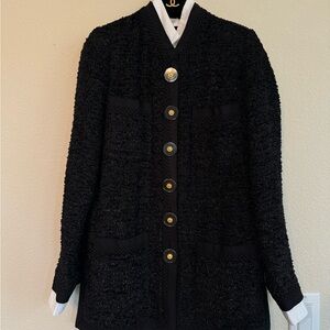 CHANEL Black Textured Blazer with Gold Buttons